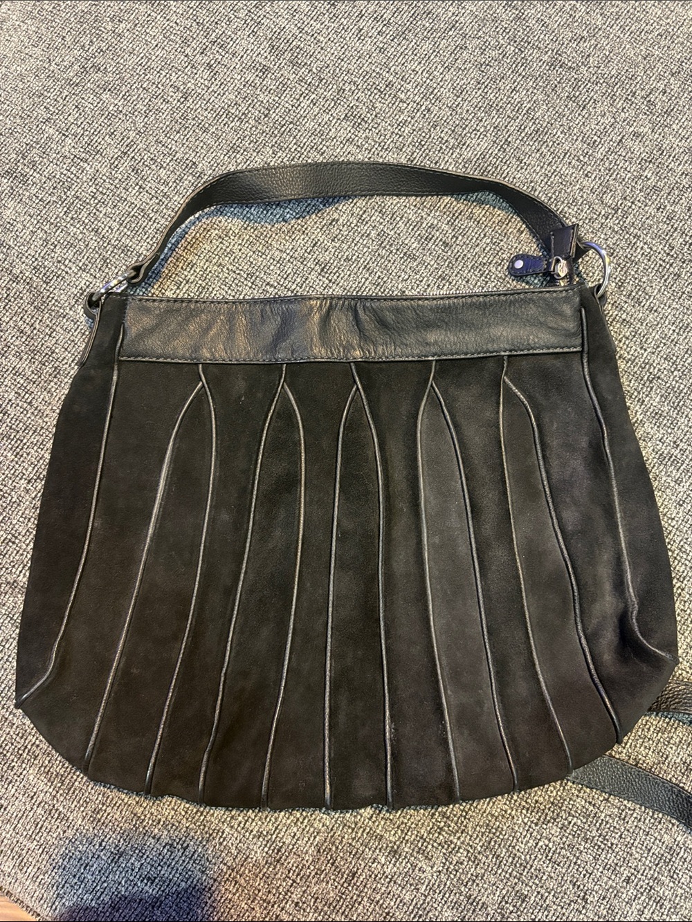 Ecco Black Pleated Shoulder Bag with Leather Trim